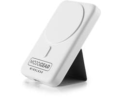 MOJOGEAR Wireless MagSafe powerbank 10.000 mAh - Magnetische en draadloze powerbank voor Smartphone/Telefoon/Smartwatch - Geschikt voor iPhone - Met ingebouwde standaard - Wit