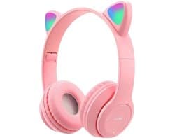 Collox Koptelefoon met kattenoortjes - Voor kinderen - Kleurrijk - Met bluetooth - Draadloos - Microfoon - LED verlichting - Ontvangstafstand 10 M - Roze