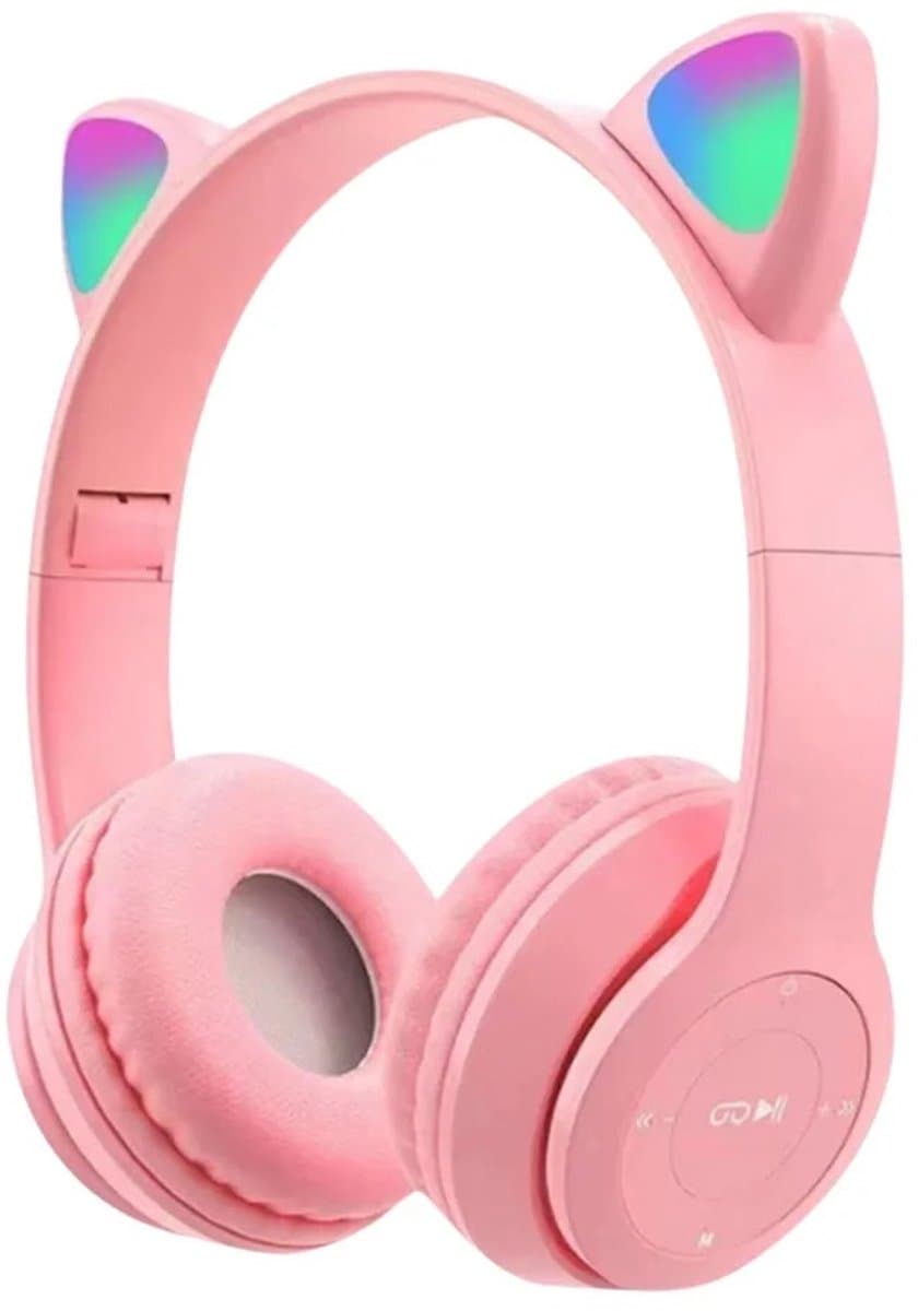 Collox Koptelefoon met kattenoortjes - Voor kinderen - Kleurrijk - Met bluetooth - Draadloos - Microfoon - LED verlichting - Ontvangstafstand 10 M - Roze — afbeelding 1