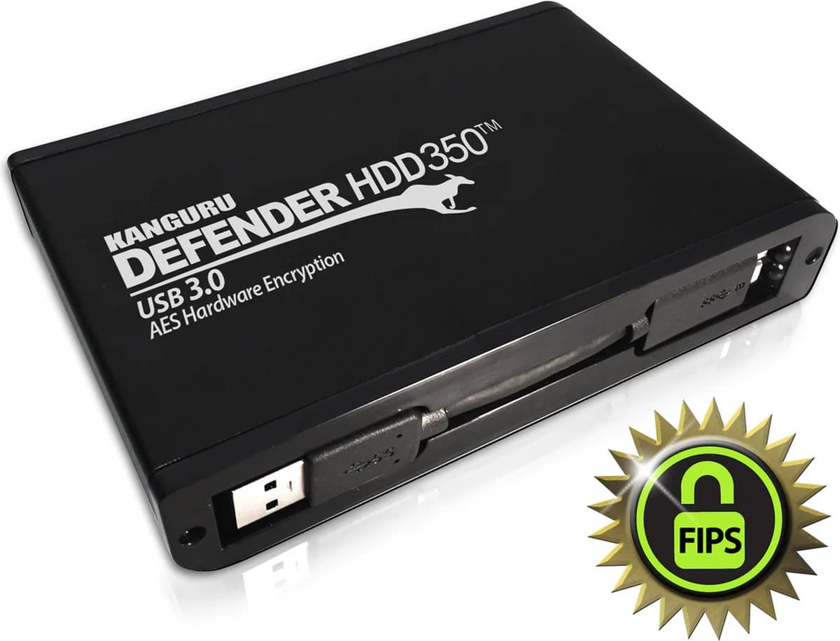 Kanguru – Defender HDD350 – 2 TB – FIPS 140-2 - USB 3.0 – Hardware Encrypted Hard Drive – Zwart — afbeelding 1