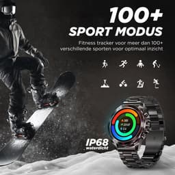 Royal Empire Amoled PRO Smartwatch - Smartwatch Heren - Stappenteller - Bloeddrukmeter - Hartslagmeter - Slaapmonitor - RVS en Leren bandje - Multisport - 46MM - Geschikt voor alle Smartphones - Kleur Zwart — thumbnail 5