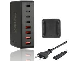 USB-C Snellader 240W Zwart – 8-Poorts GaN III Oplader (PD100W + 3x PD30W + 4x QC18W) – Snelle USB Lader voor Laptop, Smartphone en Tablet