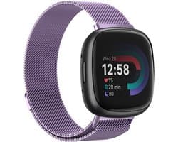 Strap-it Smartwatch bandje - Milanees bandje - geschikt voor Fitbit Versa 4 / Fitbit Sense 2 - lichtpaars - Maat: Maat S