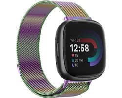 Strap-it Smartwatch bandje - Milanees bandje - geschikt voor Fitbit Versa 4 / Fitbit Sense 2 - regenboog - Maat: Maat S