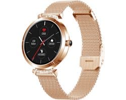 Belesy® New Jersey - Smartwatch Heren – Smartwatch Dames - Horloge – Stappenteller – Calorieën - Hartslag – Sporten - Je eigen foto als wijzerplaat - Kleurenscherm - Full Touch - Milanees – Roségoud - Moederdag