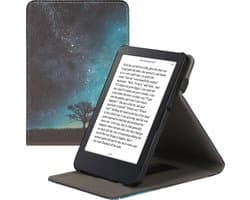 kwmobile e-reader hoesje geschikt voor Kobo Clara 2E hoes - Ereader flip case met standaard - Kunstleren e reader cover - Sterrenstelsel en Boom design in blauw / grijs / zwart