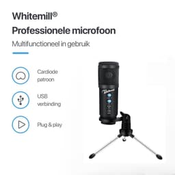 Whitemill Condensator microfoon met Tripod - USB - Gaming - Podcast - PC - Met popkap en ruisfilter - Zwart — thumbnail 2