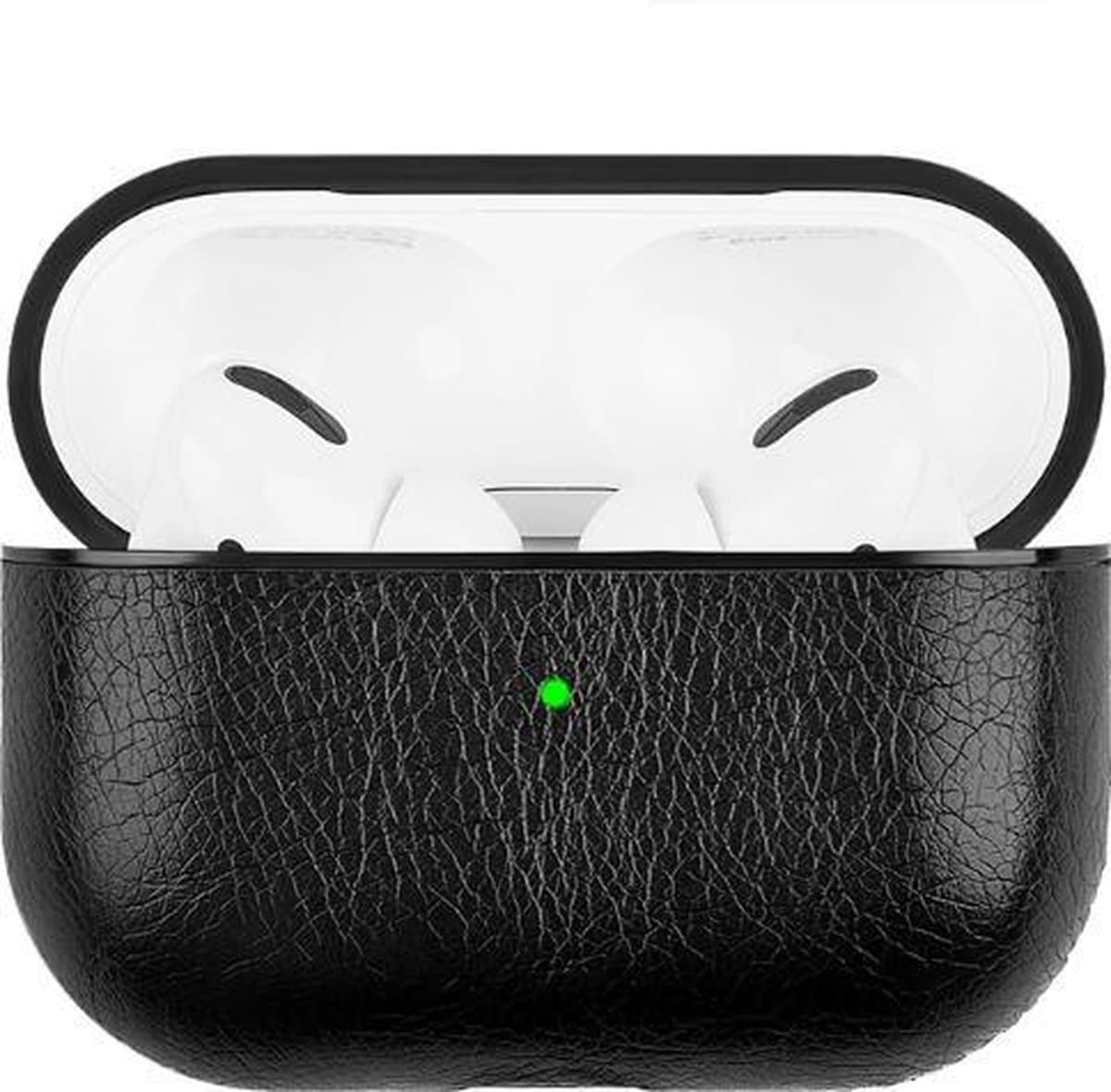 Airpods Pro hoesje luxe leer look - Zwart lederen beschermcase — afbeelding 1