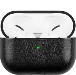 Airpods Pro hoesje luxe leer look - Zwart lederen beschermcase — thumbnail 1