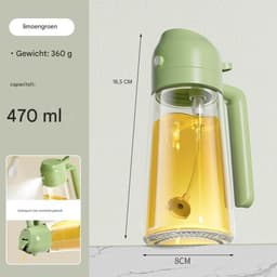 Olieverstuiver voor de keuken - Kook Olie Dispenser - 2-in-1 olijfolie dispenser fles voor de keuken - Glazen oliefles voor thuis - Oliever nevelaar van voeding skwaliteit voor airfryer, salade, frituren, grillen - Groen - 470 ml — thumbnail 2