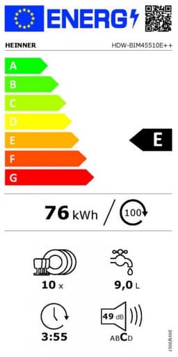 Heinner HDW-BIM45510E++ Inbouwvaatwasser 45 cm – 10 Couverts – 5 Programma’s – Elektronische Bediening – Half Load – Aquastop – Zilver – 5 Jaar Garantie — thumbnail 2