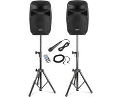 Vonyx PA system - Actieve DJ speakers met Bluetooth en standaards - Met microfoon - 8 Inch - 400W