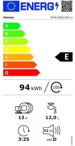 Heinner HDW-BI6613IE++ Inbouwvaatwasser – 13 Couverts – LED-display – 6 Programma’s – Startuitstel – Aquastop – Wit – 5 Jaar Garantie — thumbnail 2