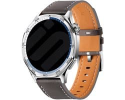 Strap-it Smartwatch bandje 22mm - leren 'one push' band geschikt voor Samsung Galaxy Watch 3 45mm - Polar Vantage M / Grit X - Huawei Watch GT 2/3/4/5 (Pro) - 46mm / OnePlus Watch - Xiaomi Watch S1 / S3 / S4 / Watch 2 (Pro) - donkergrijs