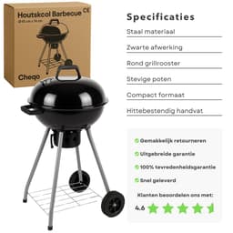 Cheqo® Houtskool Barbecue Ø45 cm - Houtskoolbarbecue - Met Deksel en Wielen - Draagbare BBQ voor Tuin of Camping — thumbnail 3
