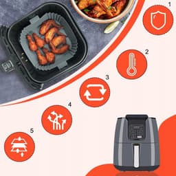 2 x Airfryer bakplaat - Dubbele uittrekmand - 16,3*16,3 cm - Grijs - Siliconen hittebestendige mal met handgrepen aan beide zijden — thumbnail 2