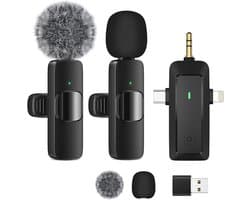 Draadloze lavalier - microfoon voor telefoon/camera/computer/laptop - professionele dubbele microfoon met USB-C/3,5 mm - stekker voor video - opname, vlog