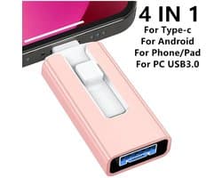 512GB 4-in-1 USB 3.0 Geheugenstick – Geschikt voor iPhone, iPad, Android en PC – Lightning, USB-C, Micro-USB & USB-A – Externe Opslag voor Foto’s, Video’s, Back-up & Bestanden