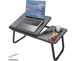 Lexorion Praktisch Laptoptafel – Bedtafel – Kantelbare Laptoptafel – Verstelbare en Opvouwbare Laptop Tafel met Bekerhouder – 60x37x26cm – Laptoptafel Bijzettafel – Zwart