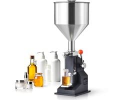Handmatige Pastavulmachine, Verstelbare Flesvuller voor 5-50 ml, Roestvrijstalen Vloeistofvuller met Trechter voor Melk, Water, Sap, Etherische Olie, Shampoo, Cosmetica, Honing