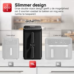 Turbotronic AF-500D - Dubbele Airfryer - 11L - Airfryer XXL - Heteluchtfriteuse - Dual Heating - 50ºC tot 200ºC - 6 Kookprogramma's - Zwart — thumbnail 9
