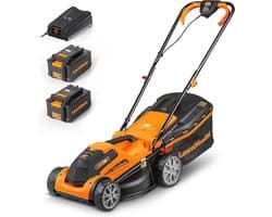 Elektrische Grasmaaier 24V met Accu, 34cm Maaibreedte, 6 Niveaus van Maaihoogte en 32L Grasopvangzak