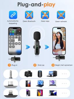 Vesfy Draadloze Lavalier Microfoon Set - 2 Stuks - Geschikt voor iPhone, Android en Camera - Plug & Play - 20 Meter Bereik — thumbnail 5