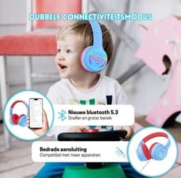 StayPowered Kinder Bluetooth Hoofdtelefoon - Perfect voor School & Reis - Veilig Volumeniveau - Heldere Geluidskwaliteit - met LED - Draadloos & Bekabeld - Versterkt Materiaal - Lange Batterijduur - Blauw/Rood- Levering Sneller dan Aangegeven! — thumbnail 4