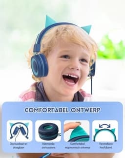 StayPowered Kattenoor Hoofdtelefoon - Ideaal voor Kinderen die van Muziek en Stijl Houden - Comfortabel - Inklapbaar - Verstelbare Hoofdband - Surround Geluid - Geschikt voor Tablets & Laptops - Blauw - Levering Sneller dan Aangegeven! — thumbnail 5