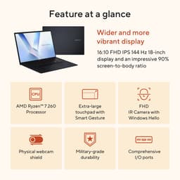 ASUS Vivobook 18 M1807HA‑S8026W - Laptop - 18.4 inch WUXGA - Ryzen 7 260 - 16GB/512GB — thumbnail 2