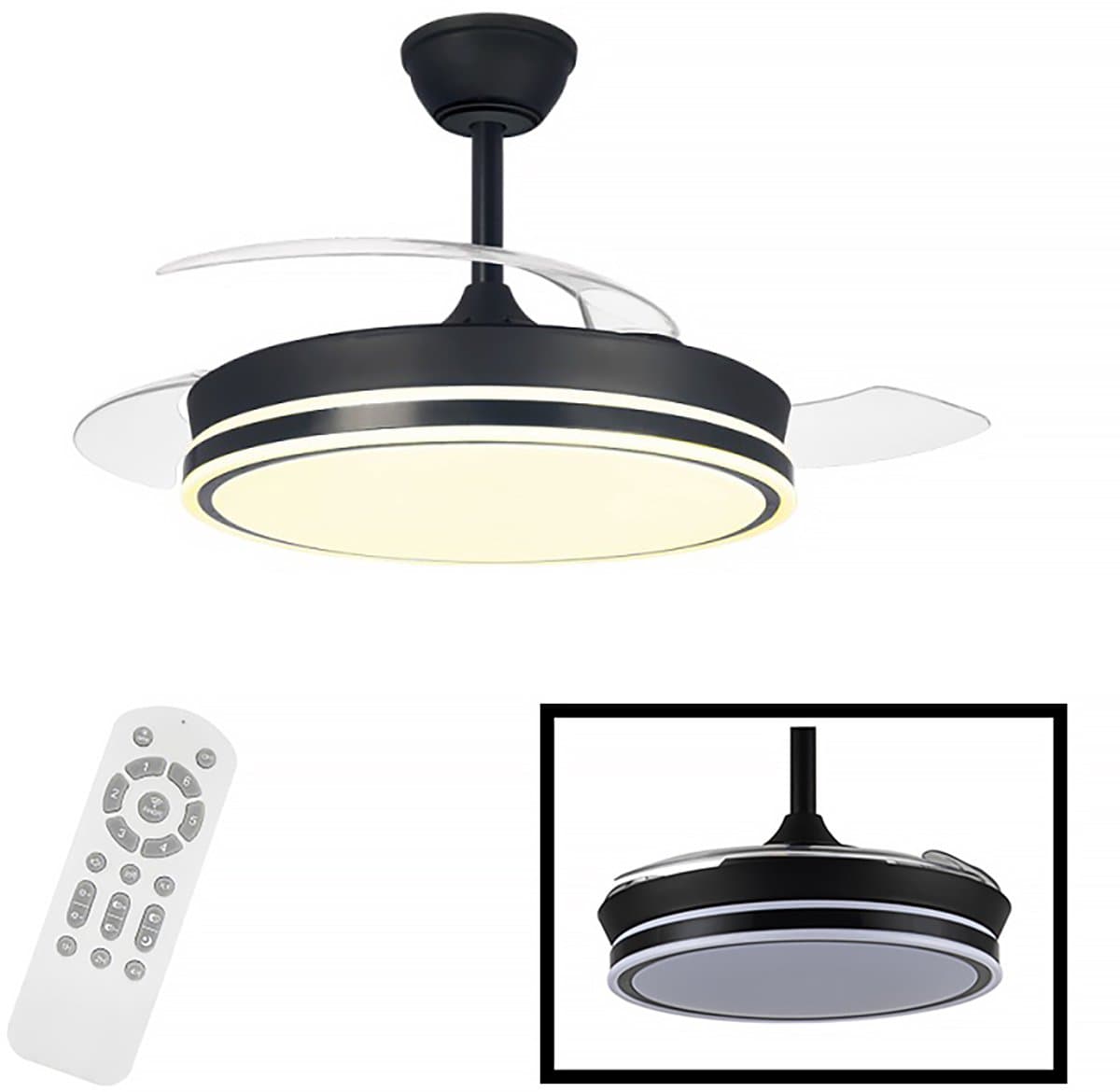 CristalRecord - Plafondventilator Supereco - doorsnede 106 cm – uitklapbare bladen – remote control – dimbaar en kleurenwissel - zwart — afbeelding 1