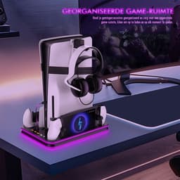 PlayCool all-in-one Multifunctionele RGB Oplaadstation- en Displaystandaard Geschikt voor PlayStation 5/ PS5 Slim/ PS5 Pro (Disc & Digital) & PlayStation Portal (incl. Screen Protector) - DualSense (Edge) controller — thumbnail 3