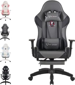 FOXSPORT Gamestoel - Gaming Chair - Ergonomisch - Verstelbaar - Met lendensteun en hoofdsteun - Met voetsteun - Bureaustoel - Racing -Zwart/Grijs — thumbnail 1