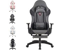 FOXSPORT Gamestoel - Gaming Chair - Ergonomisch - Verstelbaar - Met lendensteun en hoofdsteun - Met voetsteun - Bureaustoel - Racing -Zwart/Grijs