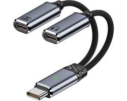 USB-C Male naar 2X USB-C Female oplader en data kabel splitter adapter - 100W - USB-C headset aansluiting - voor o.a. telefoon en laptop - zwart