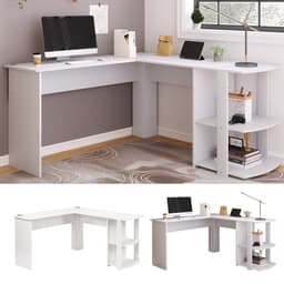Bureau - Hoekbureau - Hoekbureau met opbergruimte - Hoek bureau - - 140 x 140x 75 cm (B x D x H)-game bureau -hoekbureau gaming - wit — thumbnail 2
