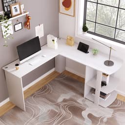 Bureau - Hoekbureau - Hoekbureau met opbergruimte - Hoek bureau - - 140 x 140x 75 cm (B x D x H)-game bureau -hoekbureau gaming - wit — thumbnail 4