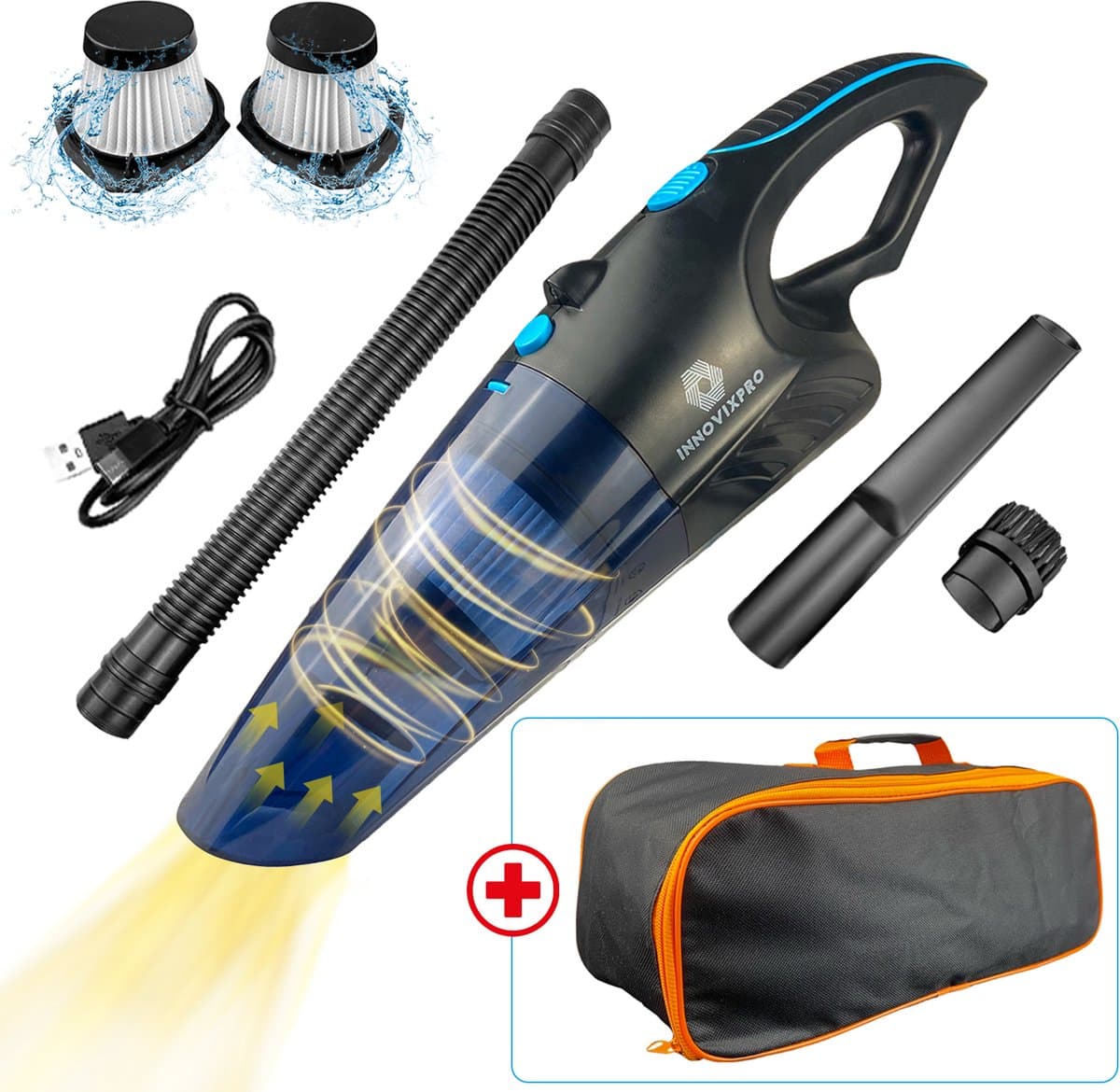 Innovixpro® Kruimeldief – Nat&Droog – Handstofzuiger – 17000Pa ! – ExtremeZuigkracht – Kruimeldief snoerloos – Kruimelzuiger – Jouw ultieme schoonmaakpartner – Kruimelzuiger-Autostofzuiger-Nat&droog-InclusiefReistas — afbeelding 1