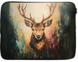 Laptophoes 15.6 inch - Hert - Geverfd - Gewei - Bruin - Laptop sleeve - Binnenmaat 37x26 cm - Zwarte achterkant
