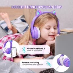 StayPowered Kinder Bluetooth Hoofdtelefoon - Perfect voor School & Reis - Veilig Volumeniveau - Heldere Geluidskwaliteit - met LED - Draadloos & Bekabeld - Versterkt Materiaal - Lange Batterijduur - Paars/Wit - Levering Sneller dan Aangegeven! — thumbnail 3