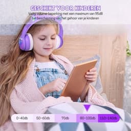 StayPowered Kinder Bluetooth Hoofdtelefoon - Perfect voor School & Reis - Veilig Volumeniveau - Heldere Geluidskwaliteit - met LED - Draadloos & Bekabeld - Versterkt Materiaal - Lange Batterijduur - Paars/Wit - Levering Sneller dan Aangegeven! — thumbnail 2