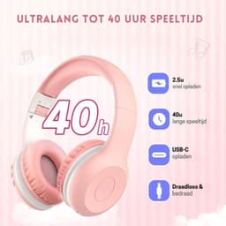 StayPowered Bluetooth Hoofdtelefoon voor Kinderen - Veilig en Kwalitatief Geluid - 85/94 dB Volumeregeling - 40 Uur Batterij - HD Microfoon - Opvouwbaar en Verstelbaar - Snelle Bluetooth 5.4 - Wit/Roze - Levering Sneller dan Aangegeven! — thumbnail 3