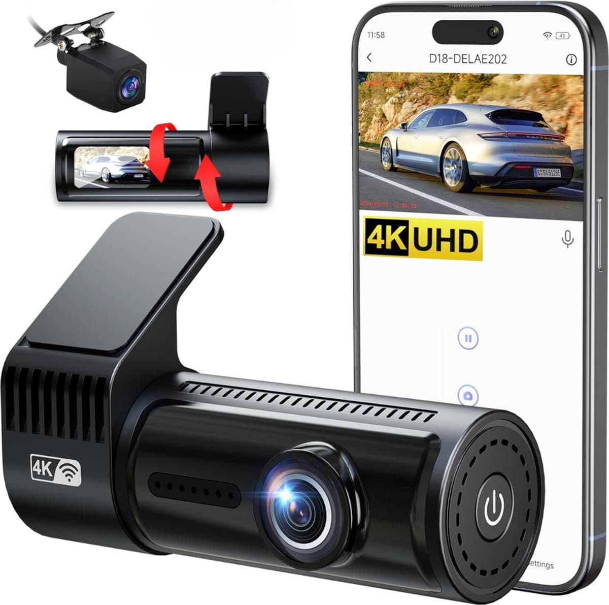 Dashcam - Daschcams - Auto - Camera - Vooruit - Achteruit - Video - Autobeveiliging - Parkeerbeveiliging - Recording - Dag en Nacht - Schadepreventie — afbeelding 1