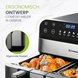 Digitale Airfryer XXL 9L Sinaopus 920 – Heteluchtfriteuse met Dubbele Mand en DualMand Onafhankelijke Snelle Opwarming – Voor Gezinnen – 8 Programma’s – LED Touchscreen – Kijkvenster – Makkelijk te Reinigen – Capaciteit voor 7 Personen — thumbnail 7