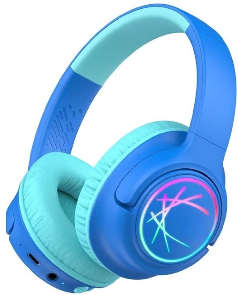 StayPowered Koptelefoon voor Kinderen - de Ultieme Kinderhoofdtelefoon met 43 Uur Speeltijd en Veilige Volumebegrenzing - Ingebouwde Verlichting - Opvouwbaar Ontwerp - USB C - Bedraad/Bluetooth - Donkerblauw - Levering Sneller dan Aangegeven! — afbeelding 1