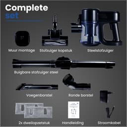 Saaf G80M Steelstofzuiger met Dweilfunctie - 8-delige set met Buigbare Steel - 22Kpa - Stofzuiger zonder Zak - 150W - Draadloos - Zwart — thumbnail 3