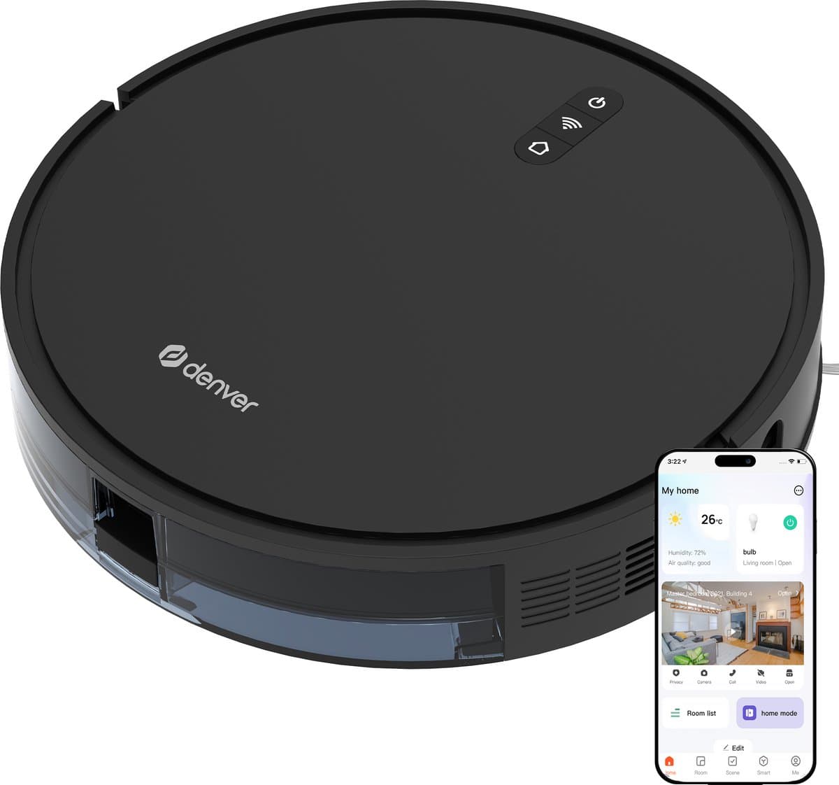 Denver Robotstofzuiger met Laadstation - Smartphone TUYA App - Geschikt voor Huisdierharen - RVC115 — afbeelding 1