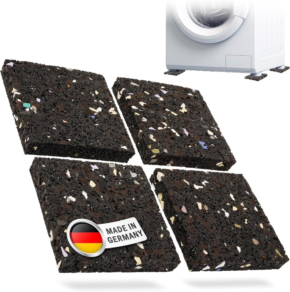 Anti Trillingsmat Wasmachine - en Wasdroger - Geluidsdempende Antislip Mat - Rubber Mat Trillingsdempers - Trillingsdempers wasmachine – Extra dik - Voetjes wasmachine & droger - Wasmachine demper – Anti trillings - vibratie - dempers pads – Antislip — afbeelding 1