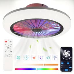 LuxiLamps - LED Ventilator Plafondlamp - Smart Lamp Plafondventilator - RGB - 12 Kleuren - Met Dimmer - 50 cm - 6 Standen Ventilator - Keuken Lamp - Woonkamerlamp - Moderne Lamp — thumbnail 5