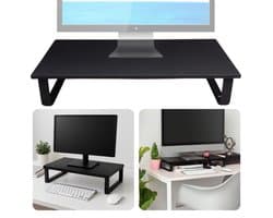 Cheqo® Monitorstandaard MDF - Monitor Standaard - Bureau Organizer - Monitor Verhoger - Laptop Standaard - Laptopverhoger - Ergonomische Bureau Verhoger - Zwart Metaal Design